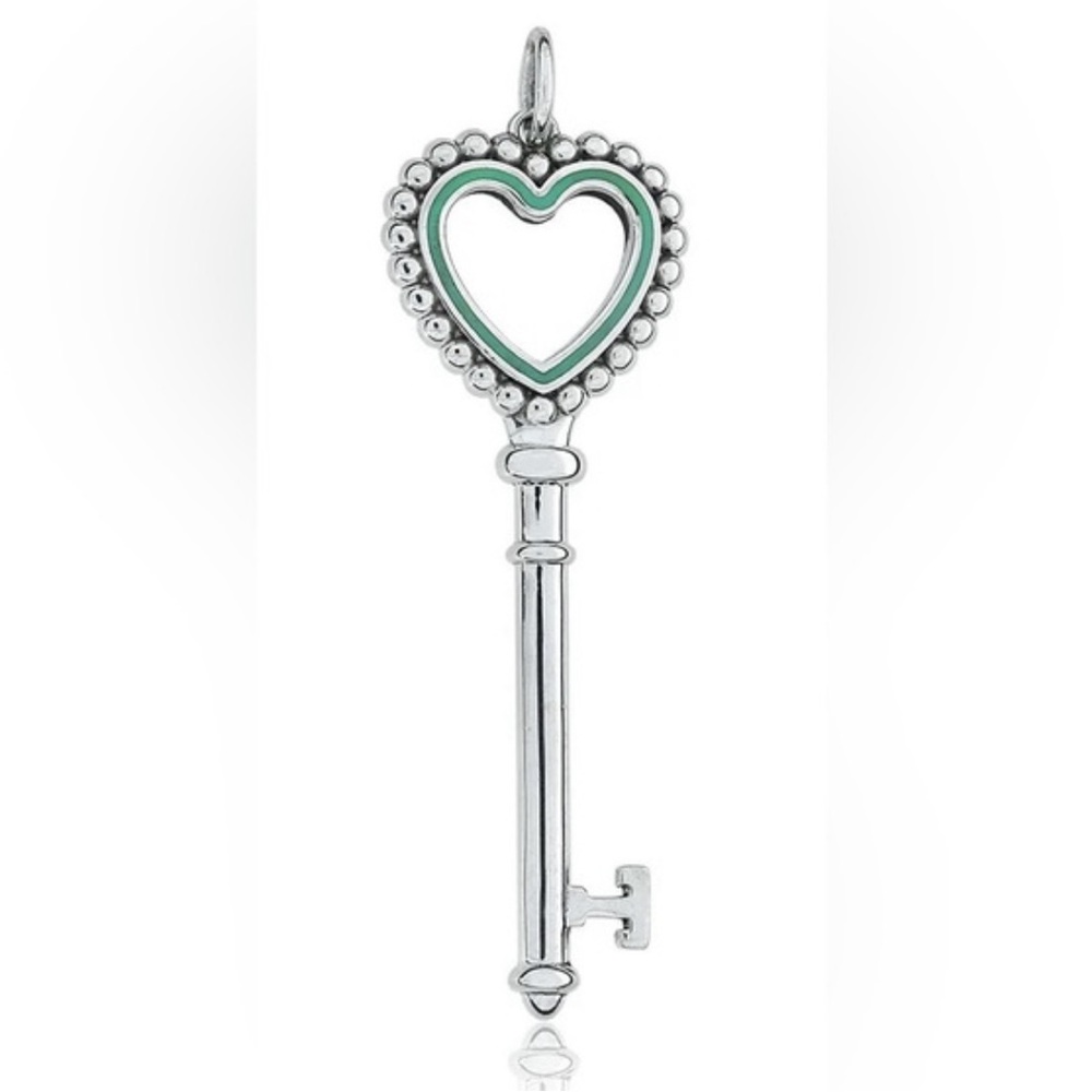 RARE Retired Tiffany & Co. Blue Enamel Open Heart Key Pendant